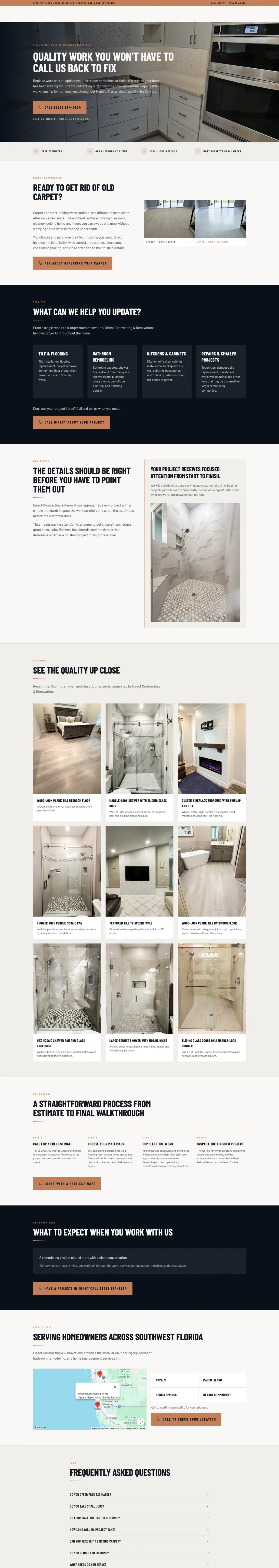 Direct Contracting and Renovations express landing page