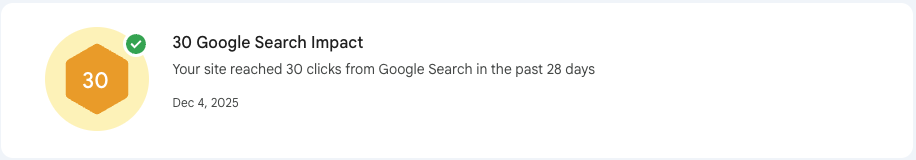 Google Search achievement: 30 clicks, Dec 4, 2025