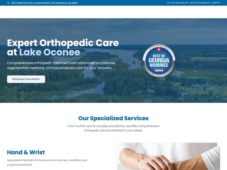 Lake Oconee Orthopedics website, full page
