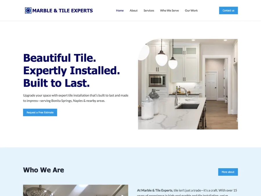 Marble & Tile Experts website, full page